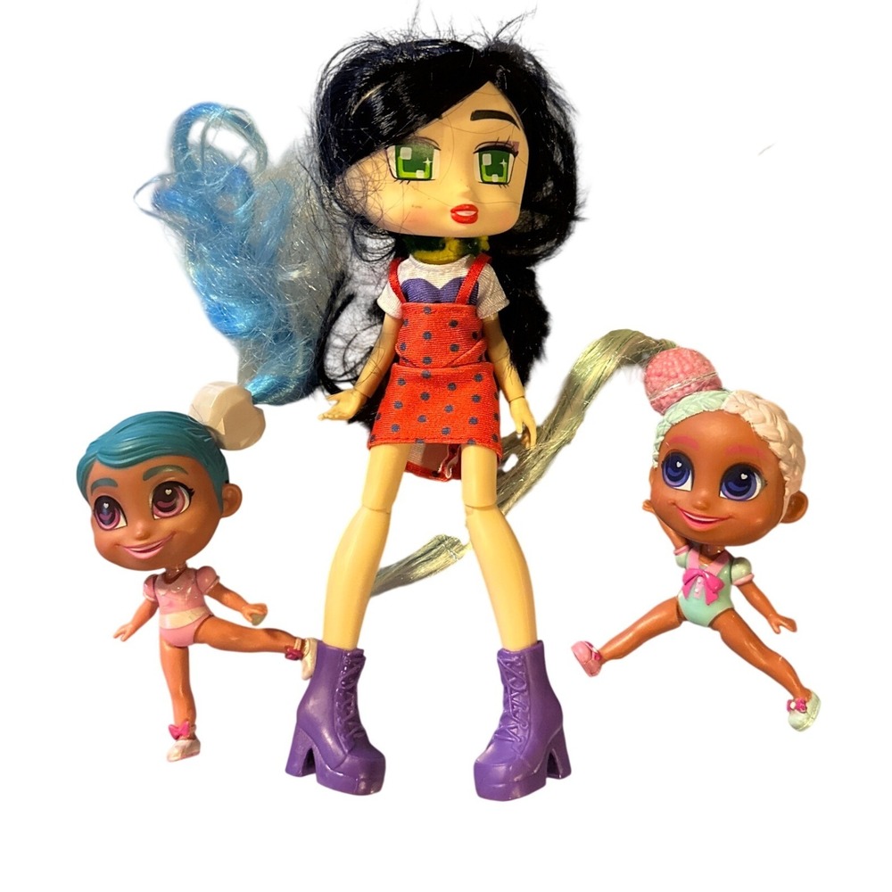Boxy Girls Doll and Hairdorables Mini Figures Lot of‎ 3 Black Blue Hair Toys
